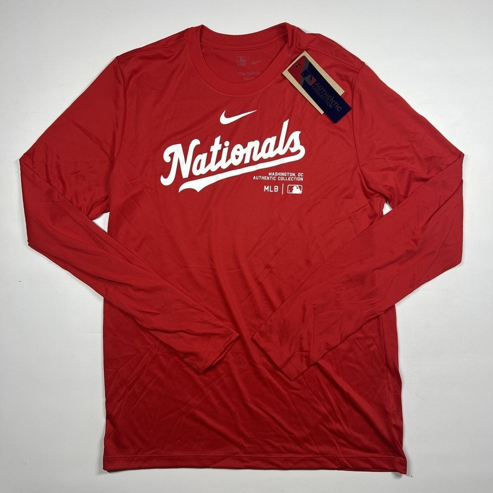 Nike Washington Nationals Red Long Sleeve Baseball Shirt Mens Size L NWT